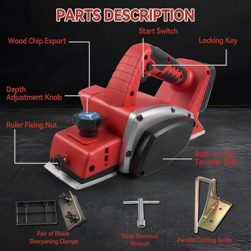 dcvbny Cordless Hand Planer for Milw-aukee Battery(Tool Only), 3-1/4" 15,000 RPM Brushless Wood Planer,Portable Electric Power Tool for Woodworking, Carpentry & DIY Projects - Image 2